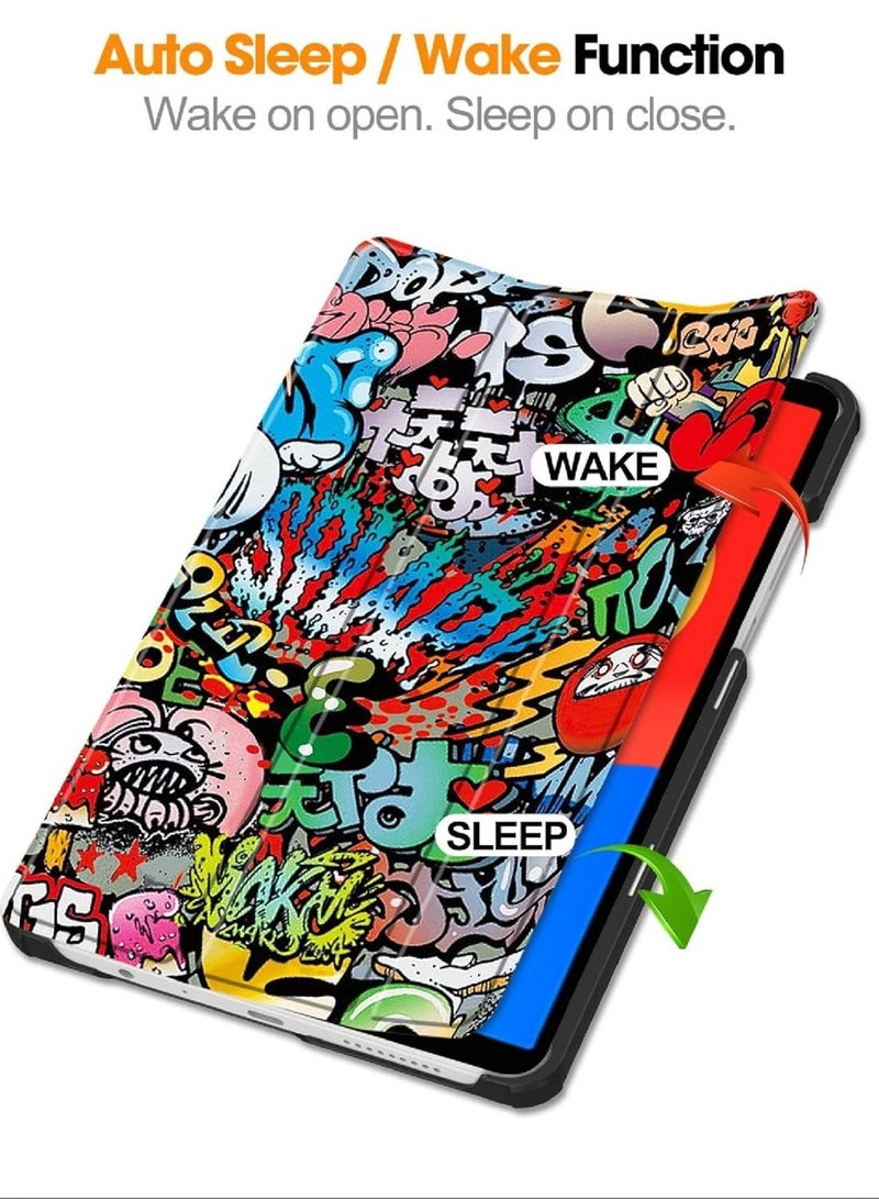 Flip Case Compatible with Xiaomi Redmi Pad SE 4G 8.7, PU Leather Cover With Stand Function, 360° Protective - Graffiti - Image 2